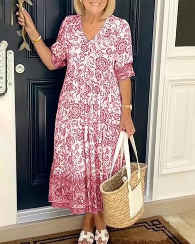 Nia | Elegant V neck dress With Floral Printed