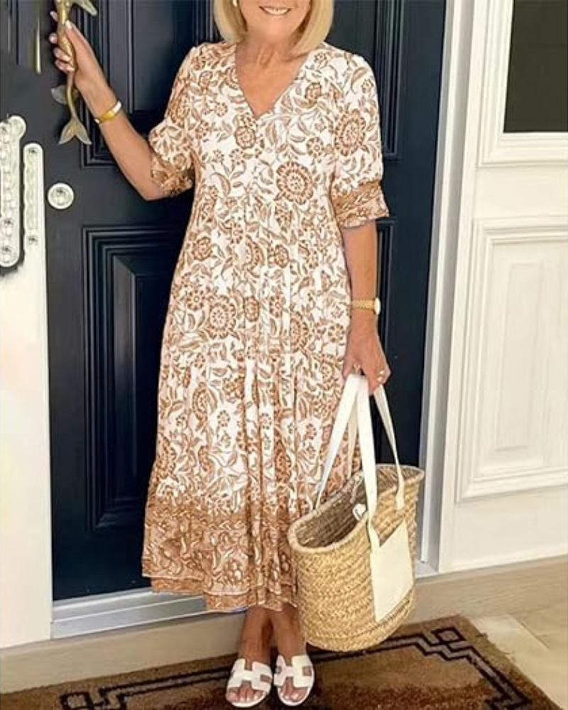 Nia | Elegant V neck dress With Floral Printed