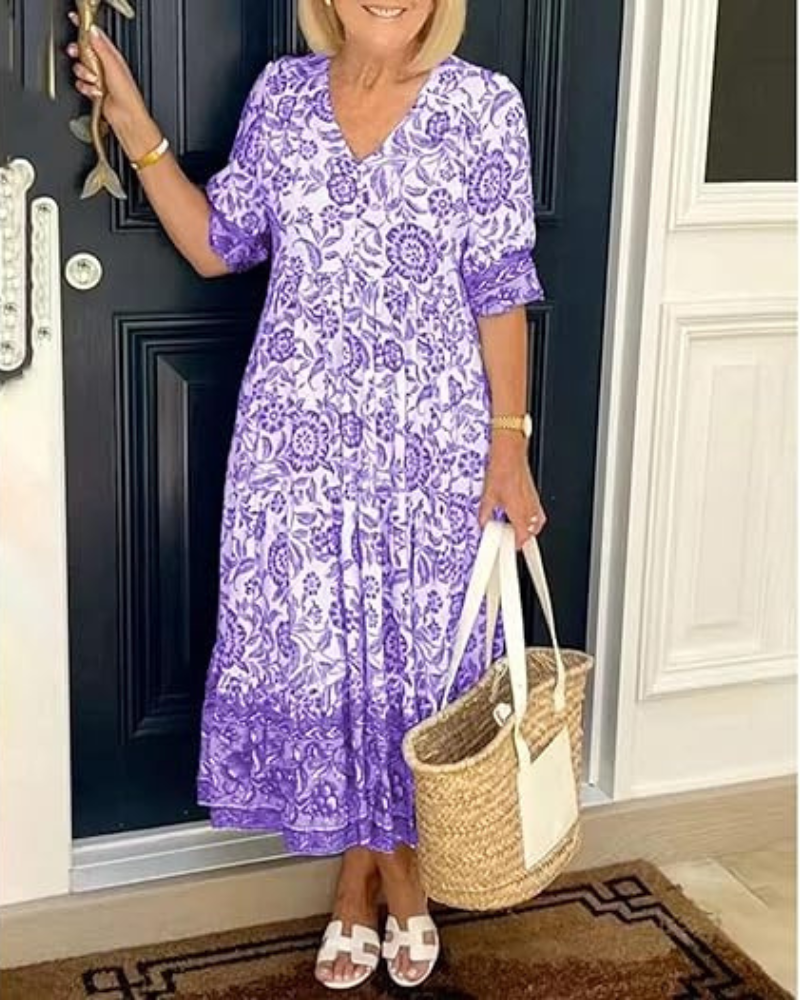 Nia | Elegant V neck dress With Floral Printed